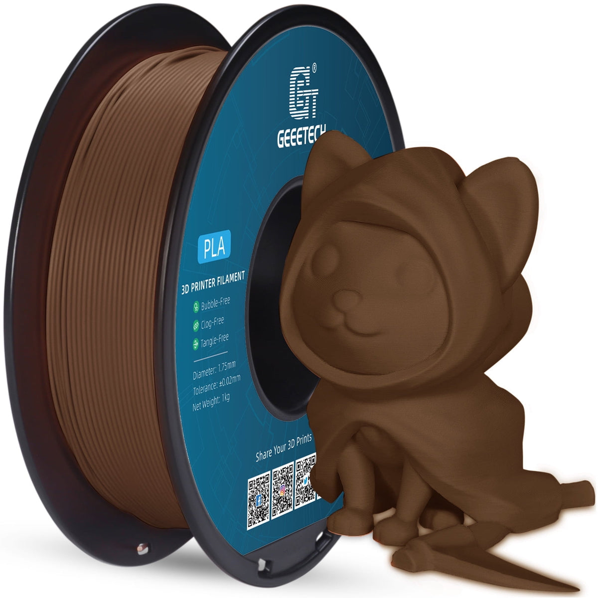 GEEETECH Matte PLA Filament Brown, 1.75mm Frosted 3D Printer Filament, Dimensional Accuracy +/- 0.02 mm, 1kg Spool (2.2lbs) 3D Printing Filament for FDM 3D Printers