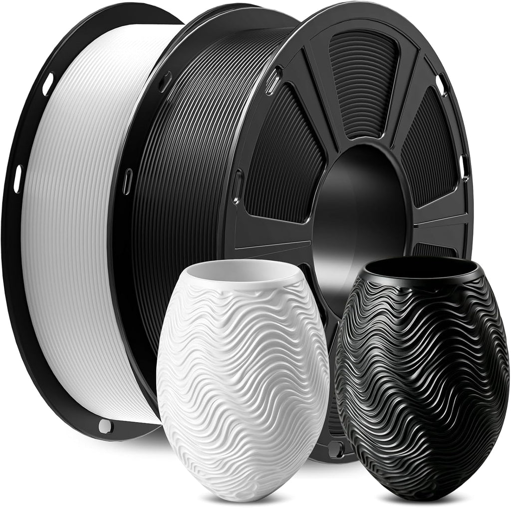 GIANTARM 2PC PLA 3D Printer Filament 2kg Spool, 1.75mm +/-0.03mm, 1080 Feet per Roll, Vacuum Packaging(Black+White)