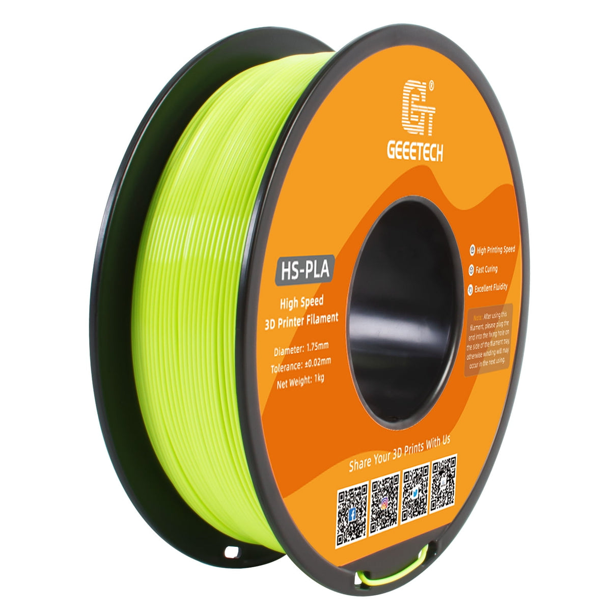 Geeetech 1.75mm PLA 3D Printer Filament, 1kg Spool (2.2lbs), Dimensional Accuracy +/- 0.03mm,yellow