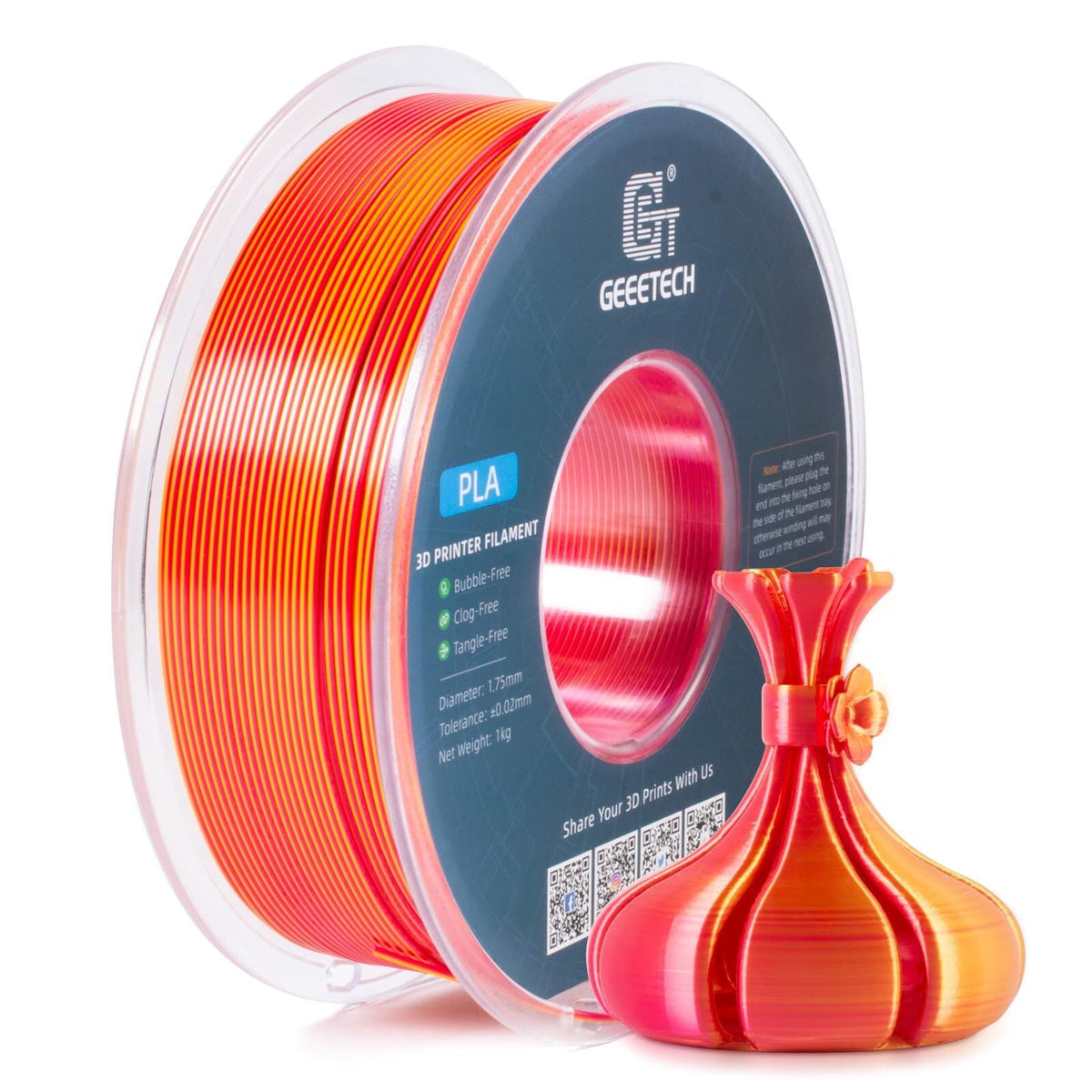 Geeetech Anti-silk type 3D Printer PLA Filament 1KG Toughness Enhanced Filament with 1.75mm Dimensional Accuracy +/-0.03mm, 1080 Feet per Roll, Vacuum Packaging Two-tone gold copper