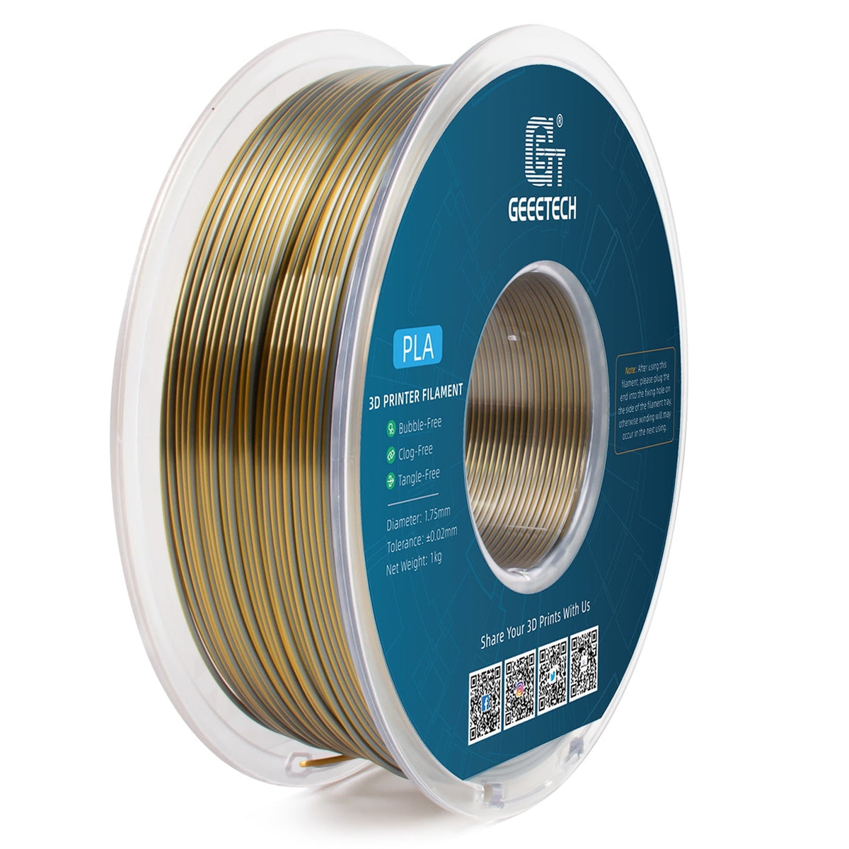Geeetech Anti-silk type 3D Printer PLA Filament 1KG Toughness Enhanced Filament with 1.75mm Dimensional Accuracy +/-0.03mm, 1080 Feet per Roll, Vacuum Packaging Two-tone gold copper