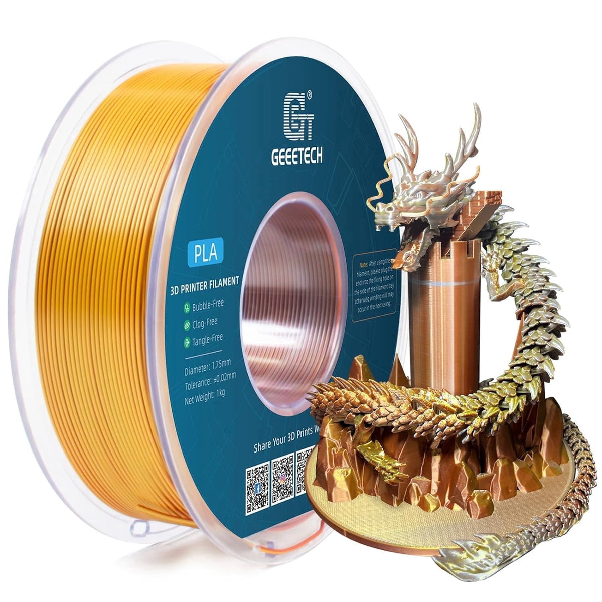 Geeetech Anti-silk type 3D Printer PLA Filament 1kg Toughness Enhanced Filament with 1.75mm Dimensional Accuracy +/-0.03mm, 1080 Feet per Roll, Vacuum Packaging Three-color blue, purple and black