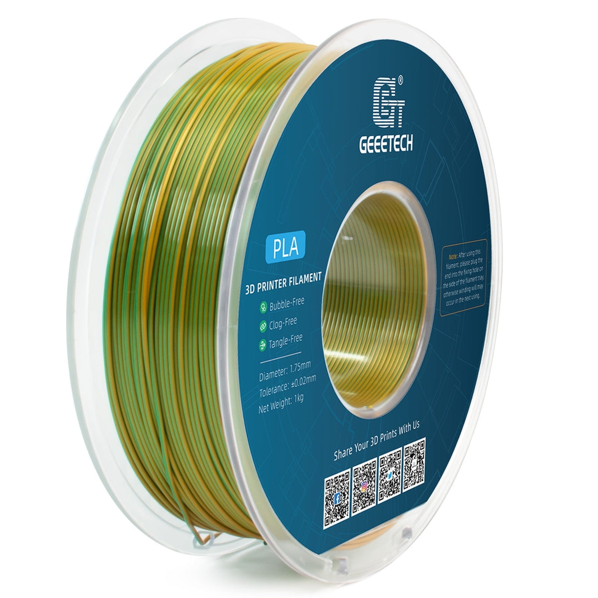 Geeetech Anti-silk type 3D Printer PLA Filament 1KG Toughness Enhanced Filament with 1.75mm Dimensional Accuracy +/-0.03mm, 1080 Feet per Roll, Vacuum Packaging Two-tone gold copper