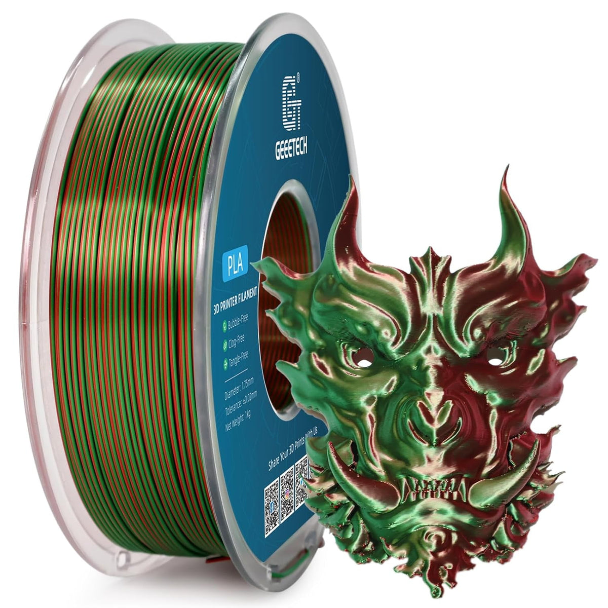 Geeetech Anti-silk type 3D Printer PLA Filament 1KG Toughness Enhanced Filament with 1.75mm Dimensional Accuracy +/-0.03mm, 1080 Feet per Roll, Vacuum Packaging Two-tone gold copper