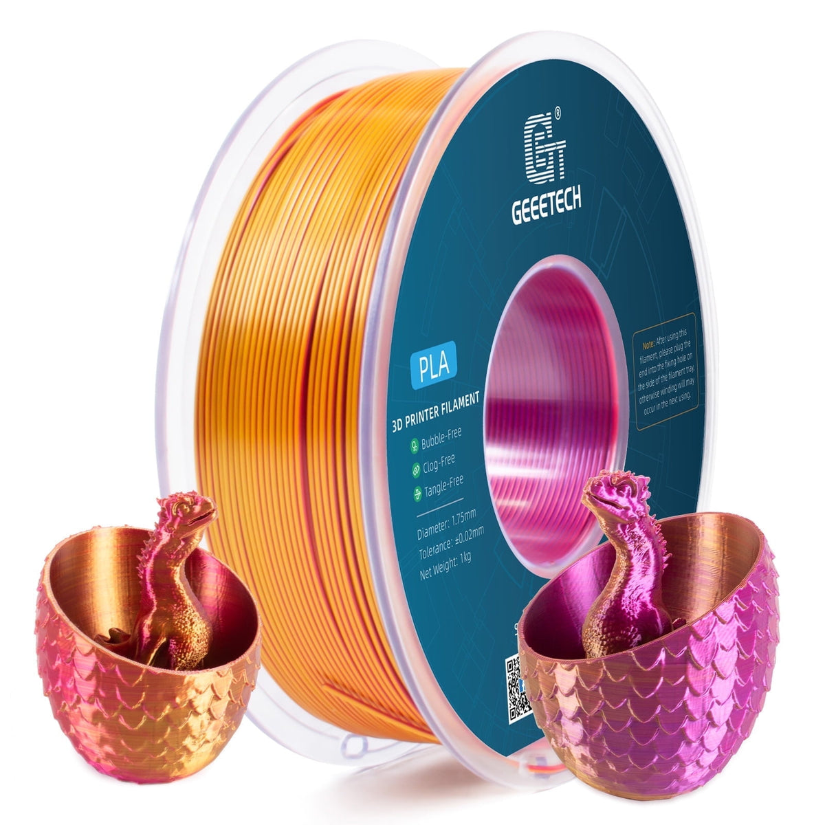 Geeetech Anti-silk type 3D Printer PLA Filament 1kg Toughness Enhanced Filament with 1.75mm Dimensional Accuracy +/-0.03mm, 1080 Feet per Roll, Vacuum Packaging Three-color blue, purple and black