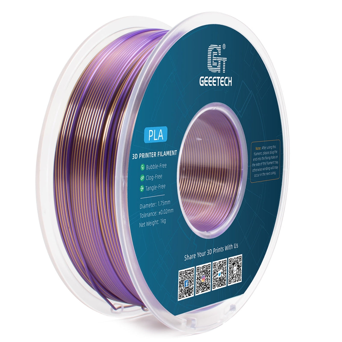 Geeetech Anti-silk type 3D Printer PLA Filament 1KG Toughness Enhanced Filament with 1.75mm Dimensional Accuracy +/-0.03mm, 1080 Feet per Roll, Vacuum Packaging Two-tone gold copper