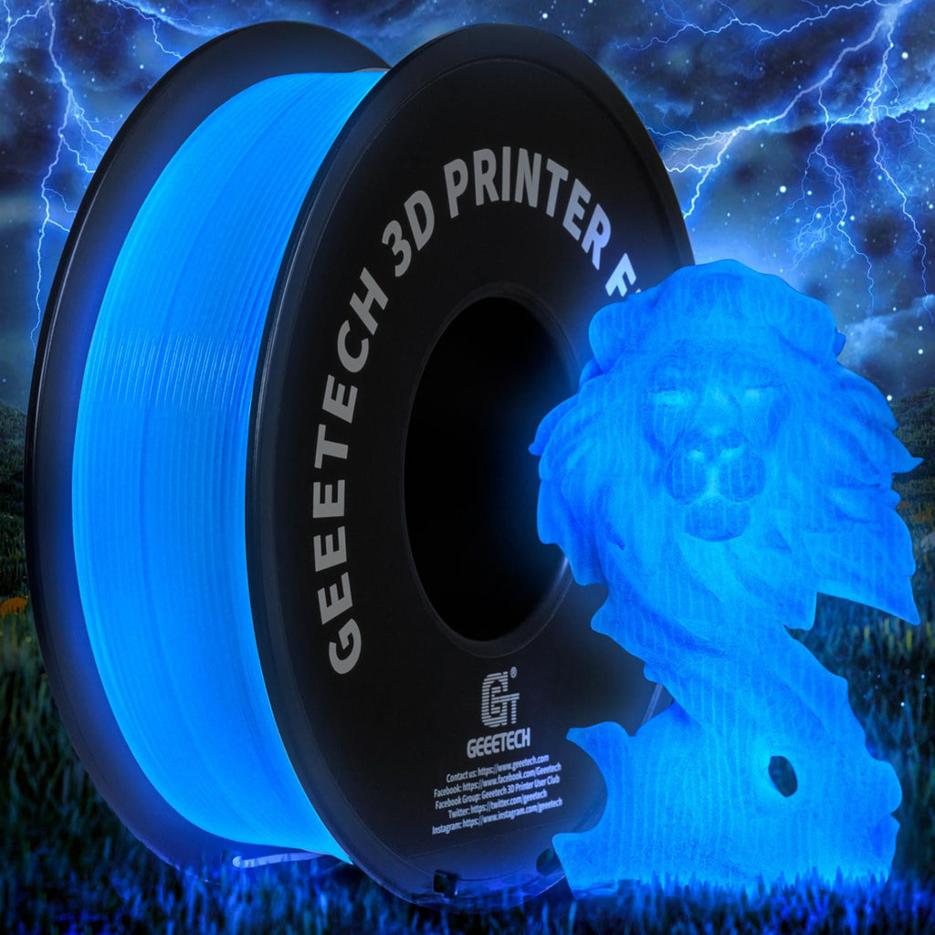 Geeetech Glow in The Dark PLA 3D Printer Filaments, 1 kg Spool with Desiccant, for Most 3D Printers, Blue