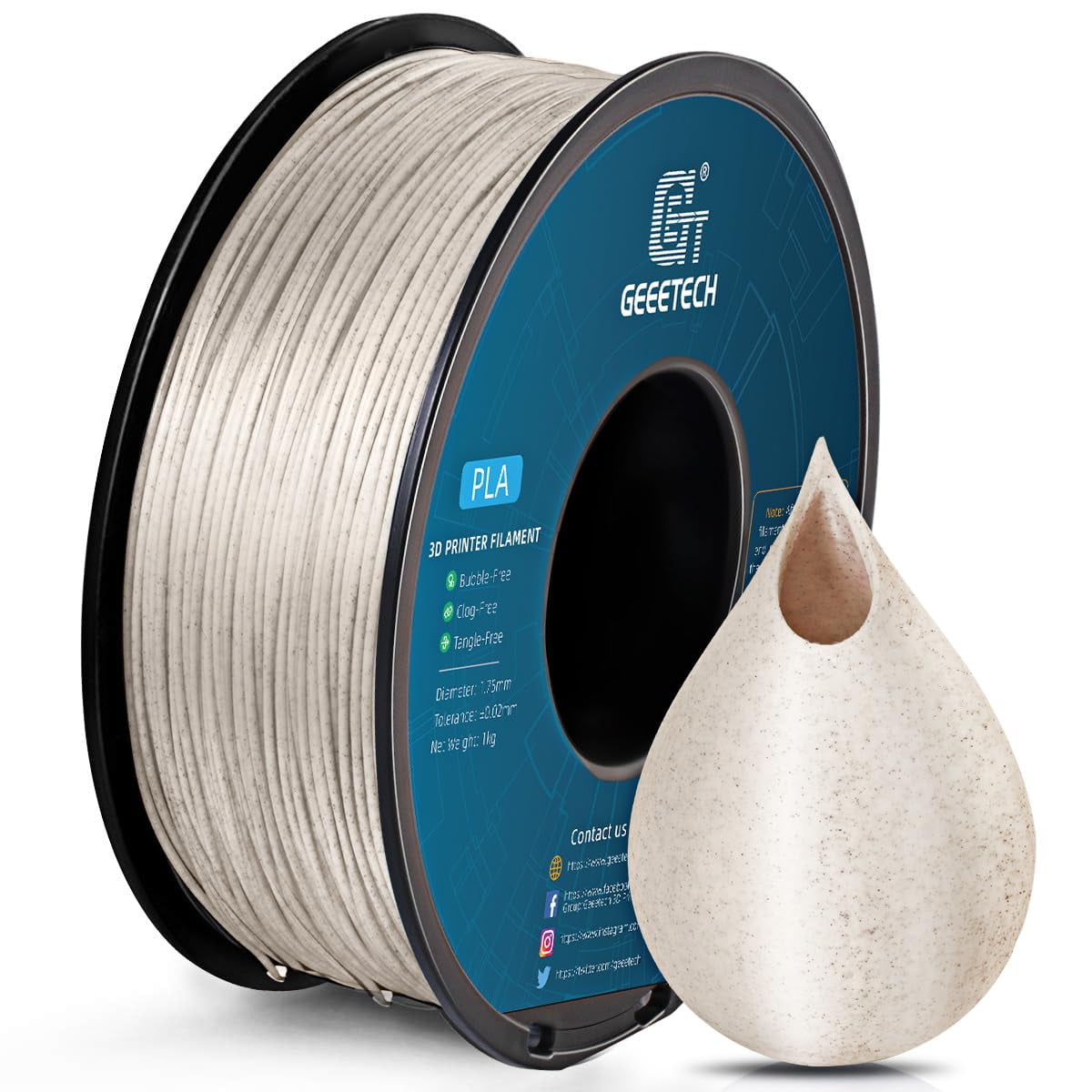 Geeetech Marble blue PLA 3D Printer Filament 1.75mm Toughness Enhanced, Dimensional Accuracy +/-0.03mm, 1kg (2.2lbs) , 1080 Feet （330m）per Roll, Fit for Most 3D FDM Printer