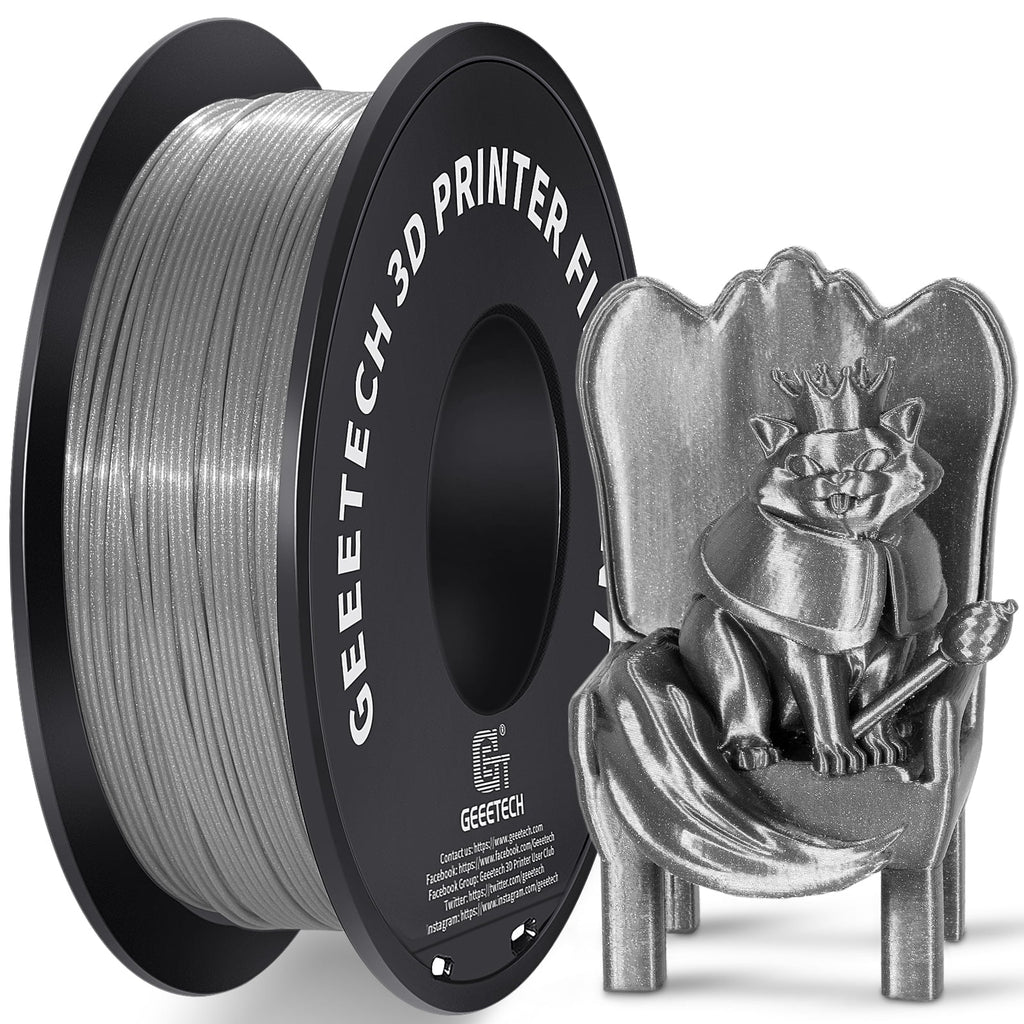 Geeetech PLA 3D Printer Filament, 1.75mm 1kg (2.2lbs) Spool, Dimensional Accuracy +/- 0.03 mm, 3D Printing Glitter Material Filament,Fit for Most FDM 3D Printers (silver)