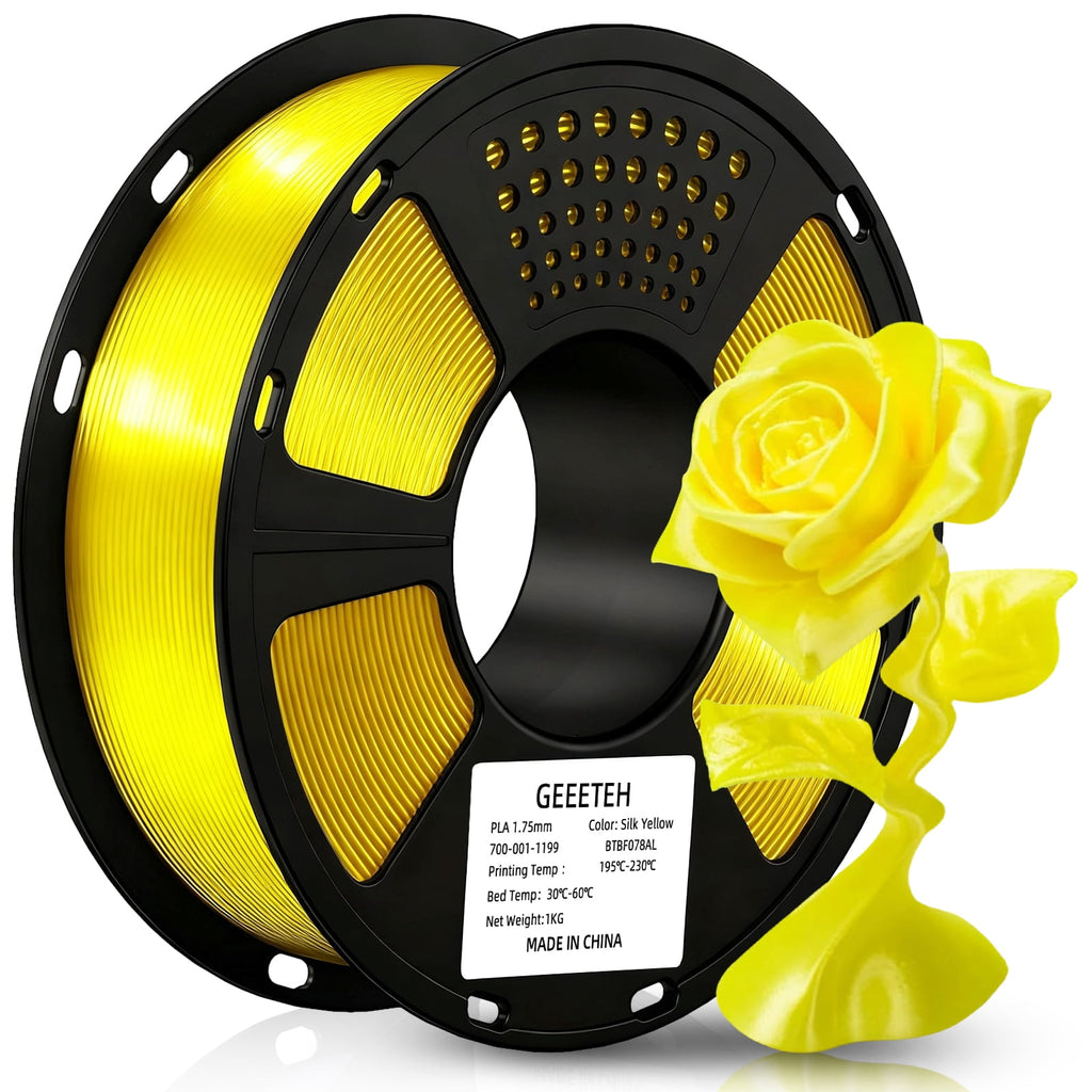 Geeetech Silk Yellow 3D Printer PLA Filament 1KG Toughness Enhanced Filament with 1.75mm Dimensional Accuracy +/-0.03mm, 1080 Feet per Roll, Vacuum Packaging