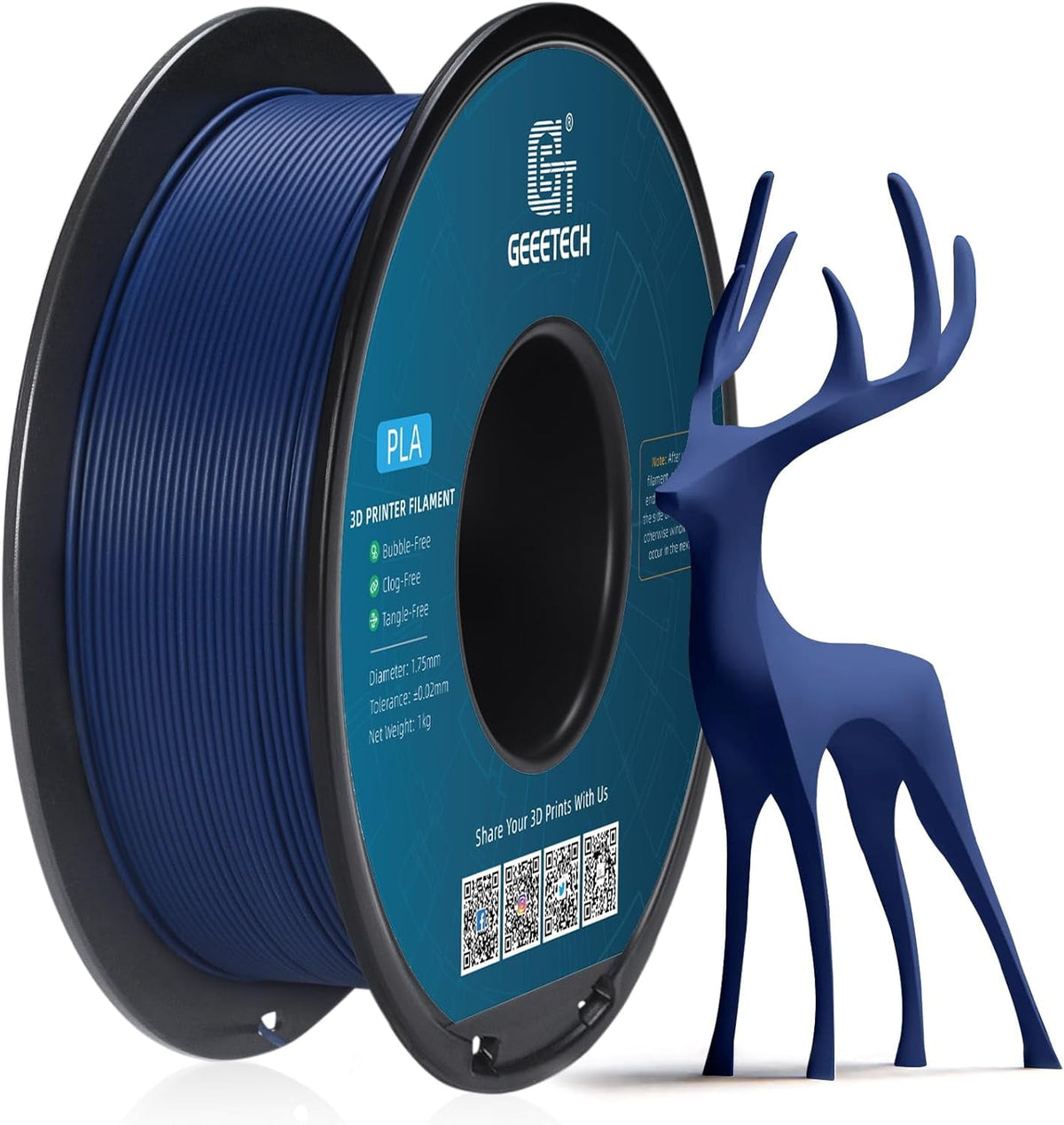 Geeetech navy blue Matte PLA Filament Matte 1KG, 1.75mm 3D Printer Filament Dimensional Accuracy +/- 0.01mm, 1kg Carboard Spool (2.2lbs) for Most FDM 3D Printers