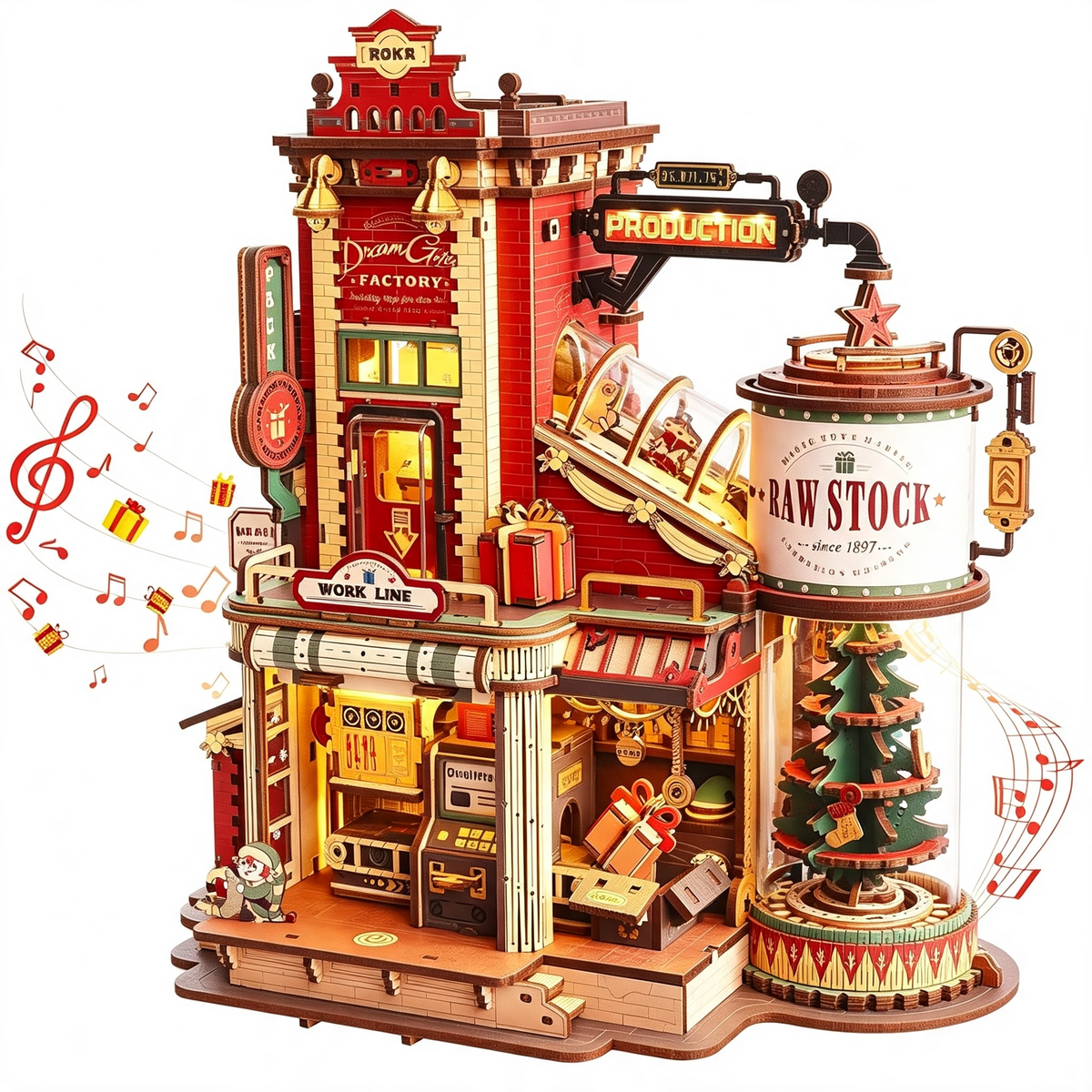 HHNOU 3D Wooden Puzzle for Adult - Gift Factory Mechanical Model Kit with Music & Lights, 449Pcs Adult Wooden Puzzles, Diy Building Puzzle for Adults, Challenging 3D Puzzles for Adults