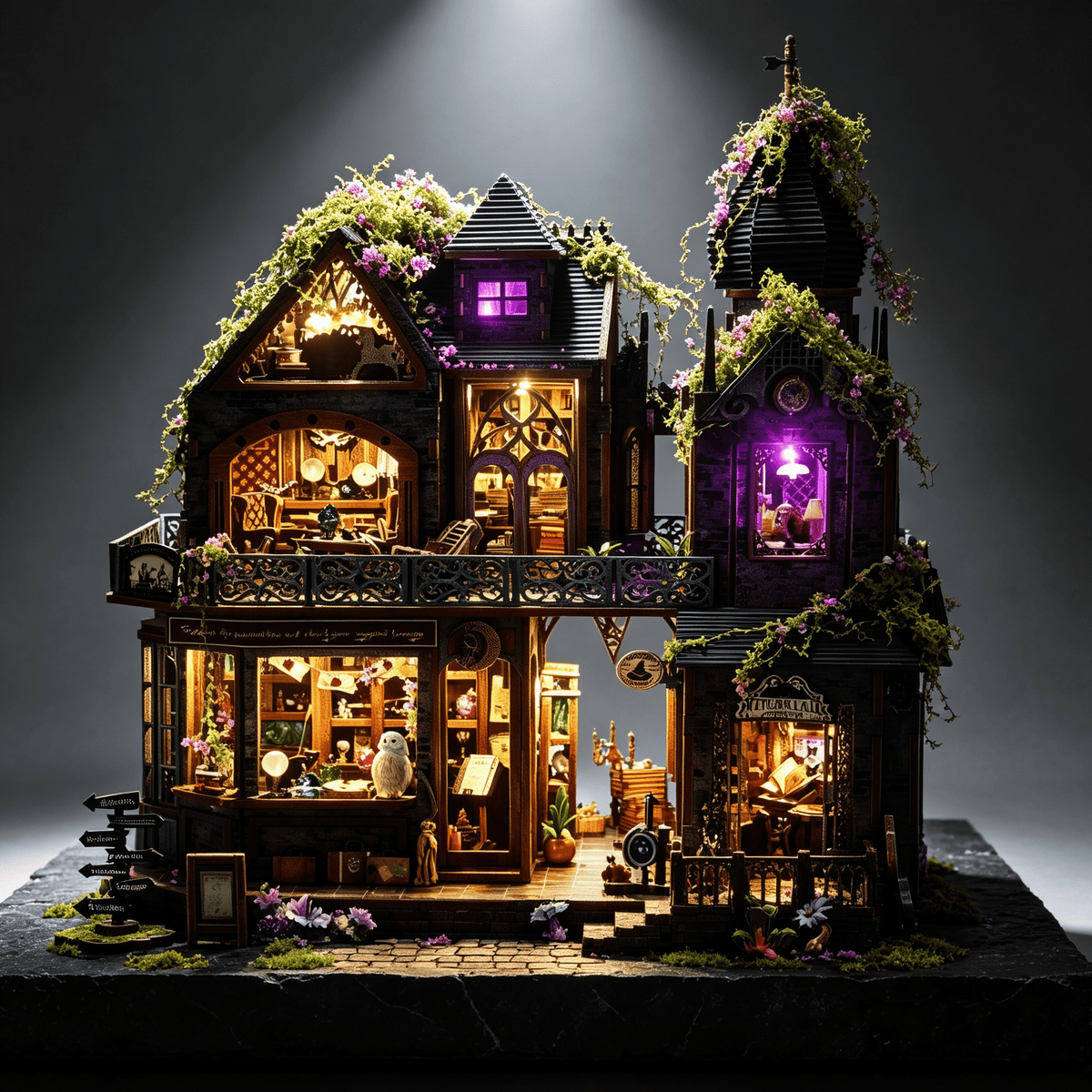 Halloween DIY Enchanted Castle, Light‑Up Musical Magic Store Building Set, Craft Kits for Adults, Detailed Wooden 3D Puzzle Model, Halloween Decorations Indoor & Holiday Collectible Gift
