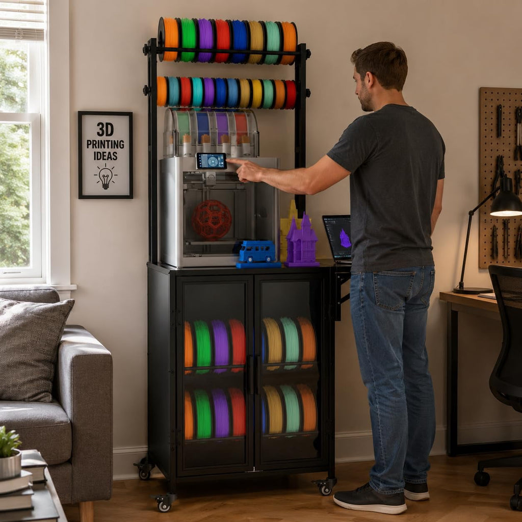 Heavy Duty 3D Printer Stand with Filament Storage Rack, Mobile 3D Printer Workbench with T-Shaped Filament Spool Holder, Lockable Wheels & Storage Shelves for Home Office Workshop (Style A)