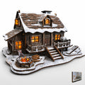 LED 3D Wooden Puzzle Winter Cabin DIY Miniature Building Kit with LED Lights - 3D Craft Rural Wooden Cabin Models Decor Gift for Adult