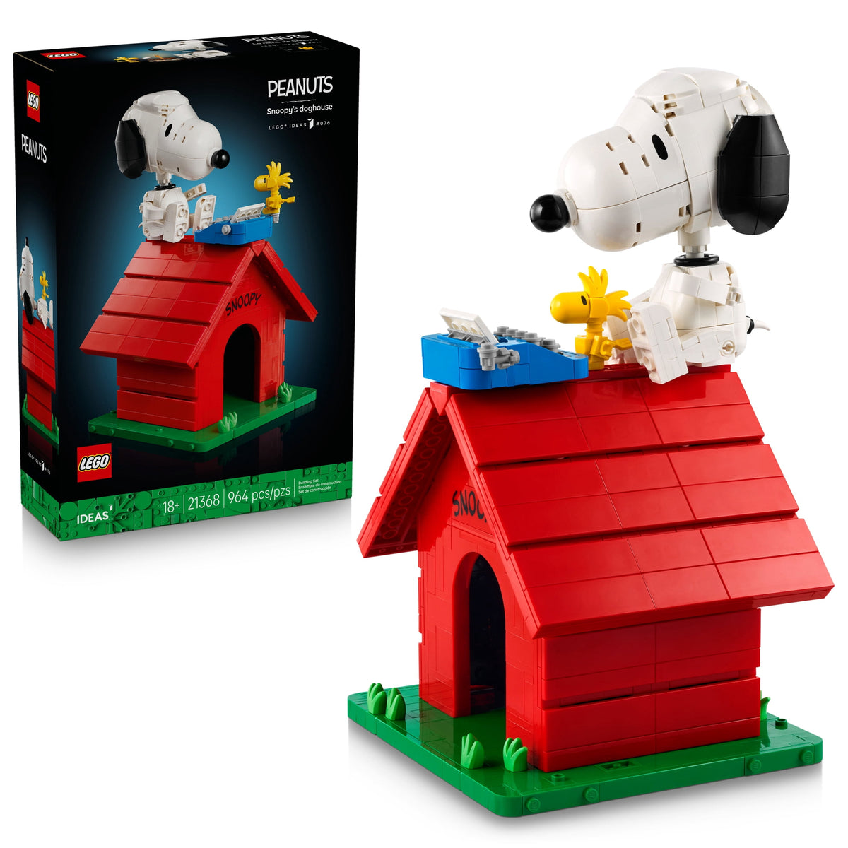 LEGO Ideas Peanuts: Snoopy's Doghouse Collectible Building Set for Adults - Room or Office Decor for Women & Men, Ages 18+ - Gift for Fans - W/ Woodstock Figure - 21368