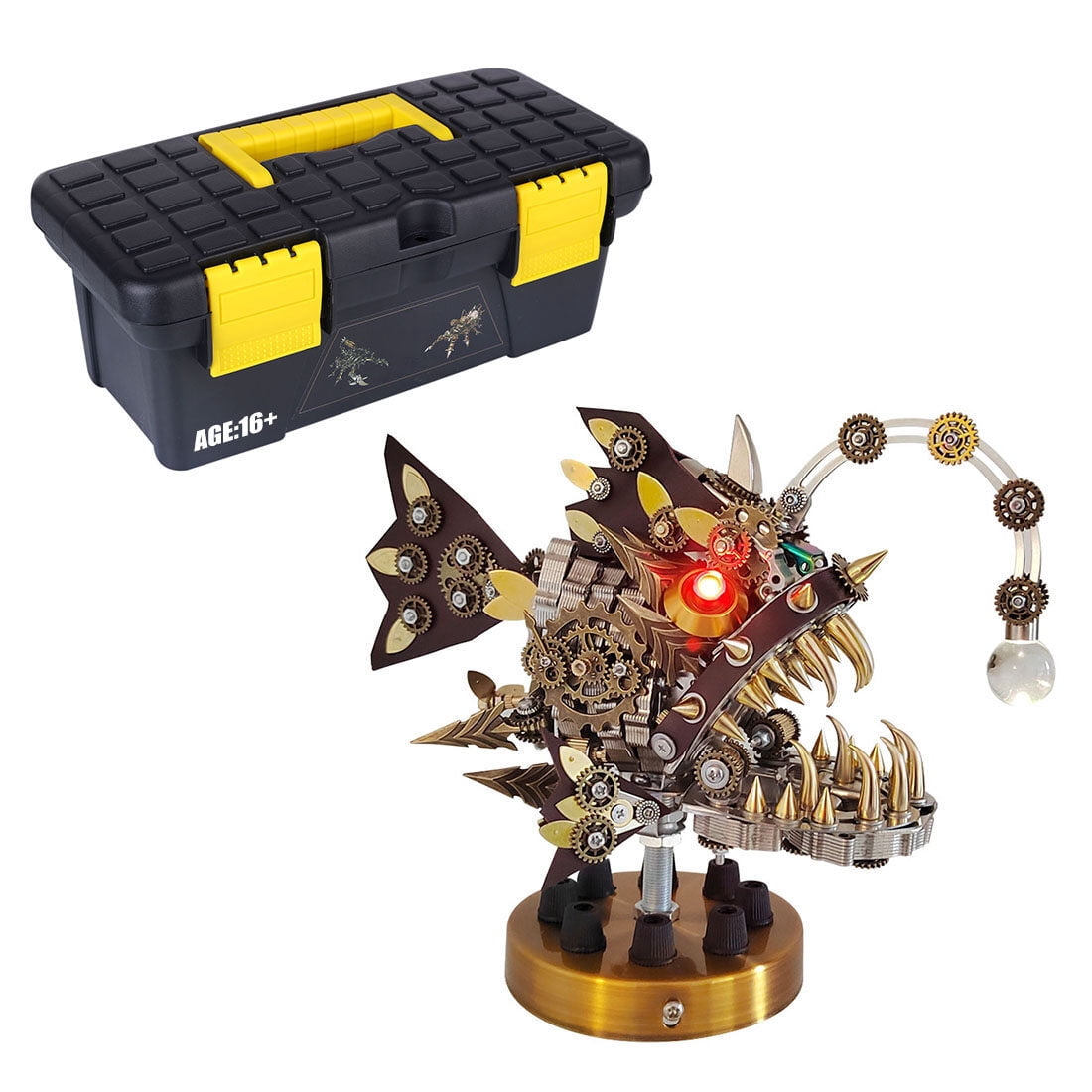 Lantern Fish 3D Metal Puzzle DIY Steampunk Assembly Kit, 700+PCS Mechanical Model with Movable Fins, Color-Changing Lamp & Collectible Gift for Adults & Teens