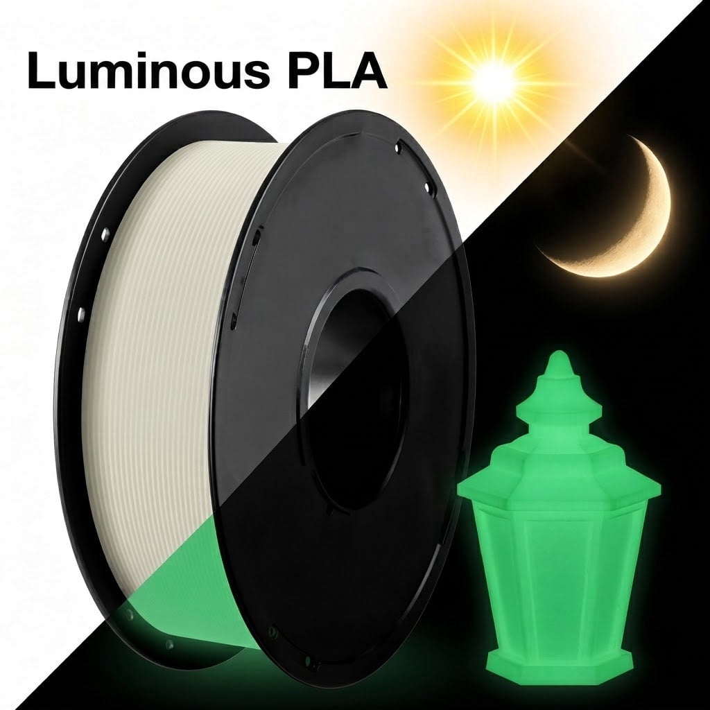 Luminous Glow-in-the-Dark 3D Printer PLA Filament 1 kg (2.2lb) Spools, Green Color