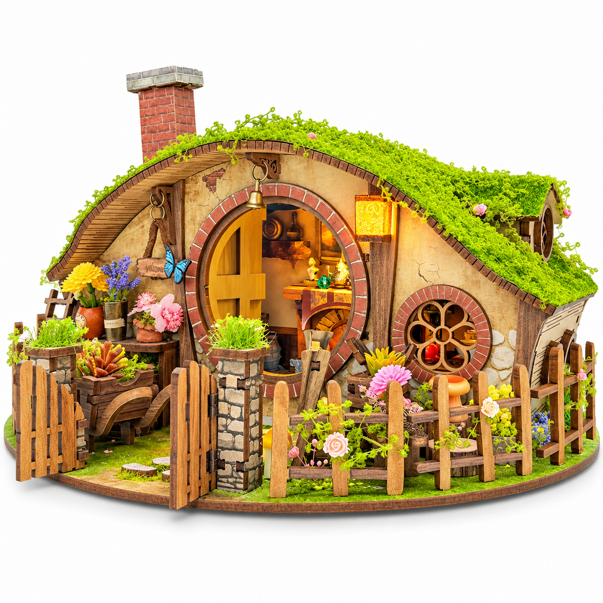 MOJINO Book Nook Kit, DIY Miniature House 3D Wooden Puzzle, 193-Piece Magic Ring House with LED Lights, Christmas Gift