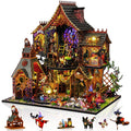 MOJINO Book Nook kit, DIY Miniature House Kit for Adults, Magic Witch House 3D Wooden Puzzle Dollhouse with LED Lights, Fantasy Room Decor and Craft Gift