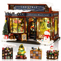 MOJINO Christmas Wonderland DIY Miniature House Kit with LED Lights, Wooden Doll House 3D Puzzle Book Nook Kit for Adults, Christmas Store Miniature Home Decor Gift