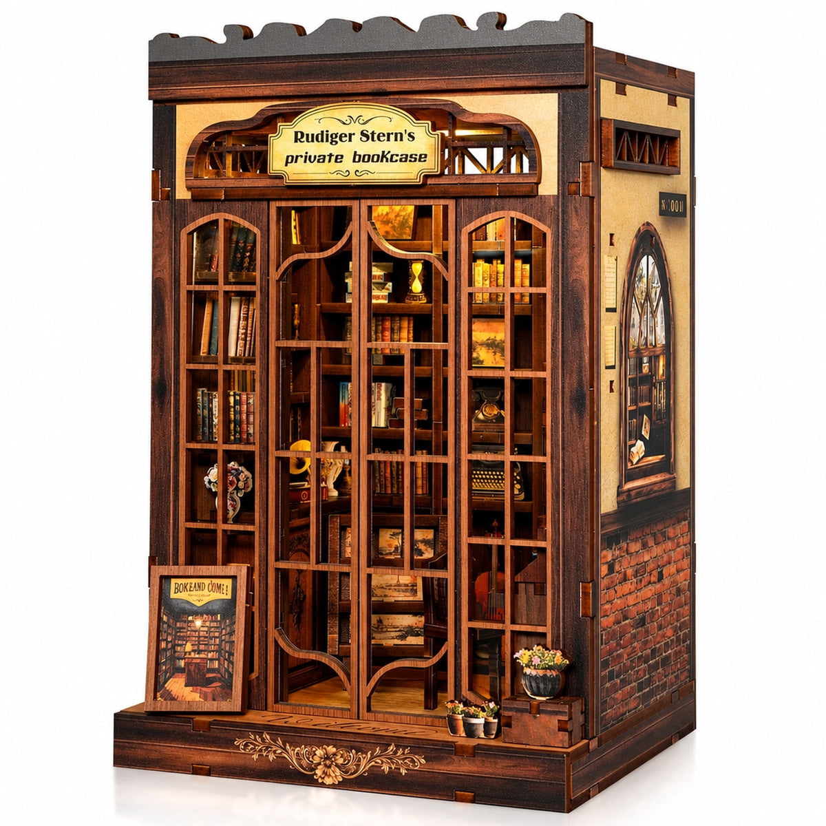 MOJINO DIY Book Nook Kit with LED Light, 172-Piece Miniature Library Dollhouse Kit, 3D Wooden Puzzle Bookshelf Insert, Retro Bookstore Craft Kit for Adults Teens and Book Lovers