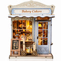 MOJINO DIY Book Nook Kit, Vintage Bakery Miniature House 3D Wooden Puzzle with LED Light, Tiny Home Dollhouse Craft Kit for Adults & Teens, Bookshelf Decor