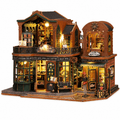 MOJINO DIY Miniature House Kit, Twilight Bookstore Book Nook Kit with LED Light, 3D Wooden Puzzle Book Nook Building Kit for Adults, Teens, Bookshelf Decor Gift