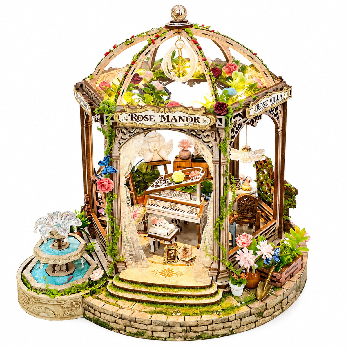 MOJINO Wooden DIY Miniature House Kit with LED Lights, Book Nook Kit for Adults, 3D Wooden Puzzle Miniature House Kit, Romantic Garden Style, Pre-Cut Craft Model Gift for Ages 14+