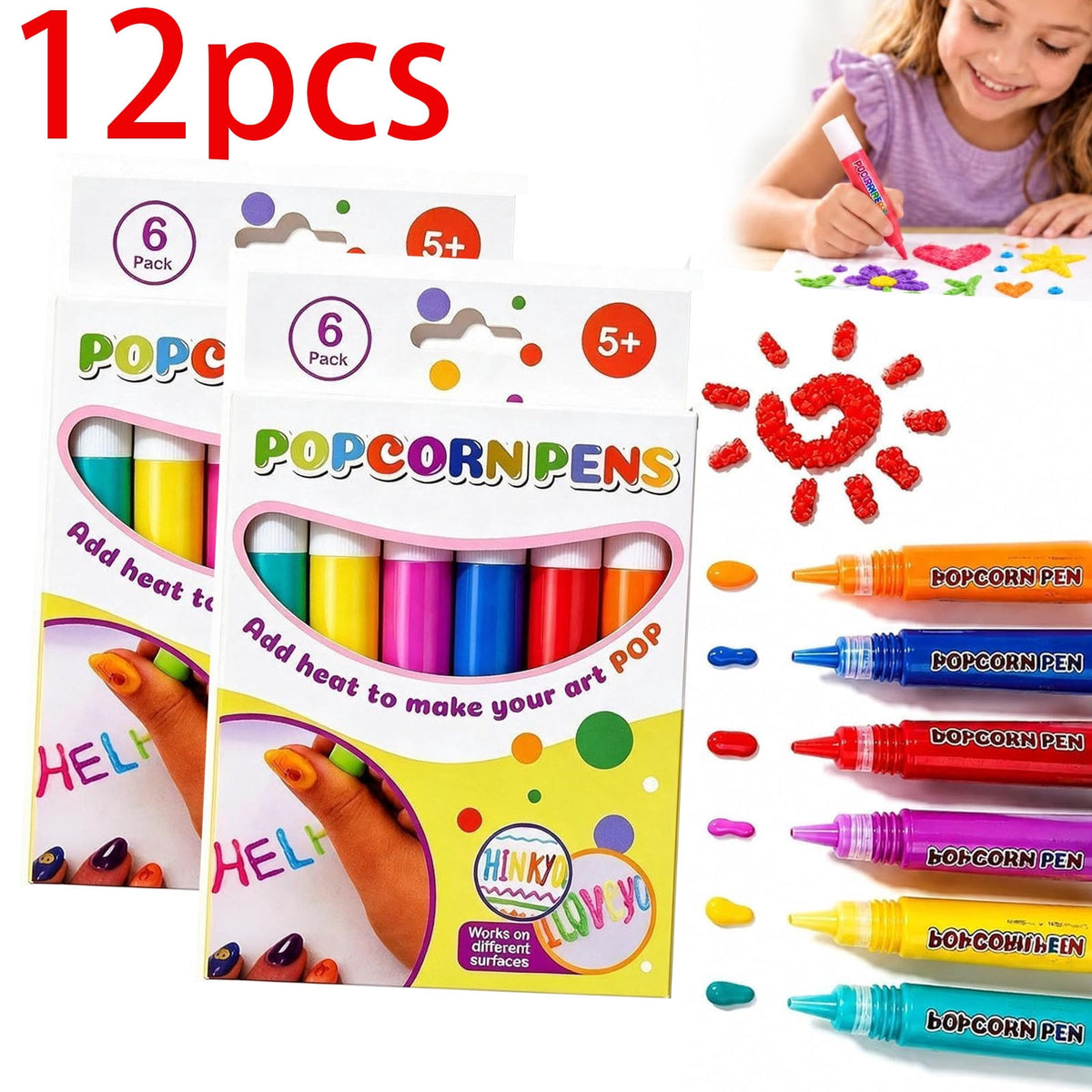 Magic 3D Popcorn Pens,DIY Bubble Popcorn Drawing Pen , Bubble Popcorn Drawing Pens for 3D Bubble Art, Greeting Birthday & Christmas Cards
