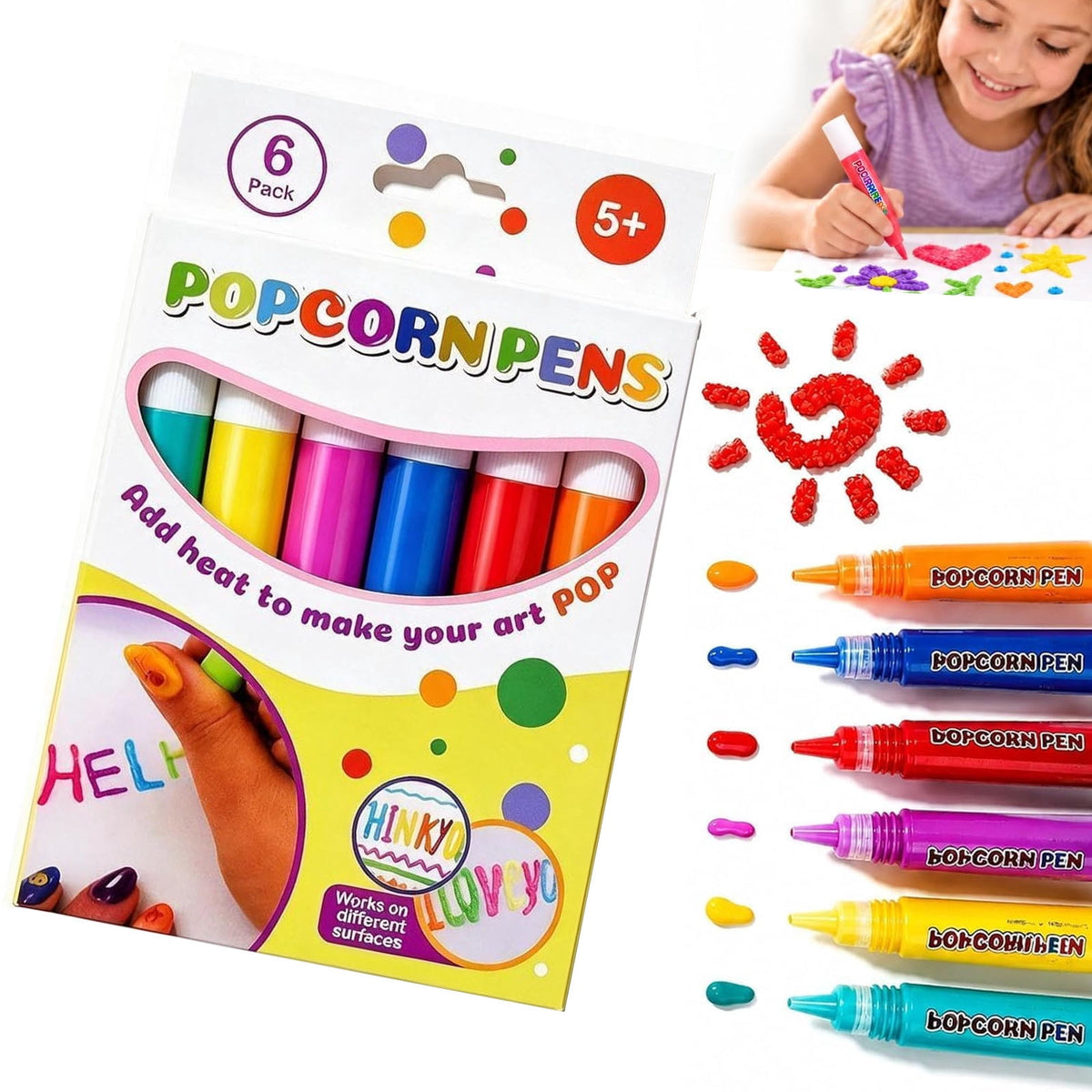 Magic 3D Popcorn Pens,DIY Bubble Popcorn Drawing Pen , Bubble Popcorn Drawing Pens for 3D Bubble Art, Greeting Birthday & Christmas Cards