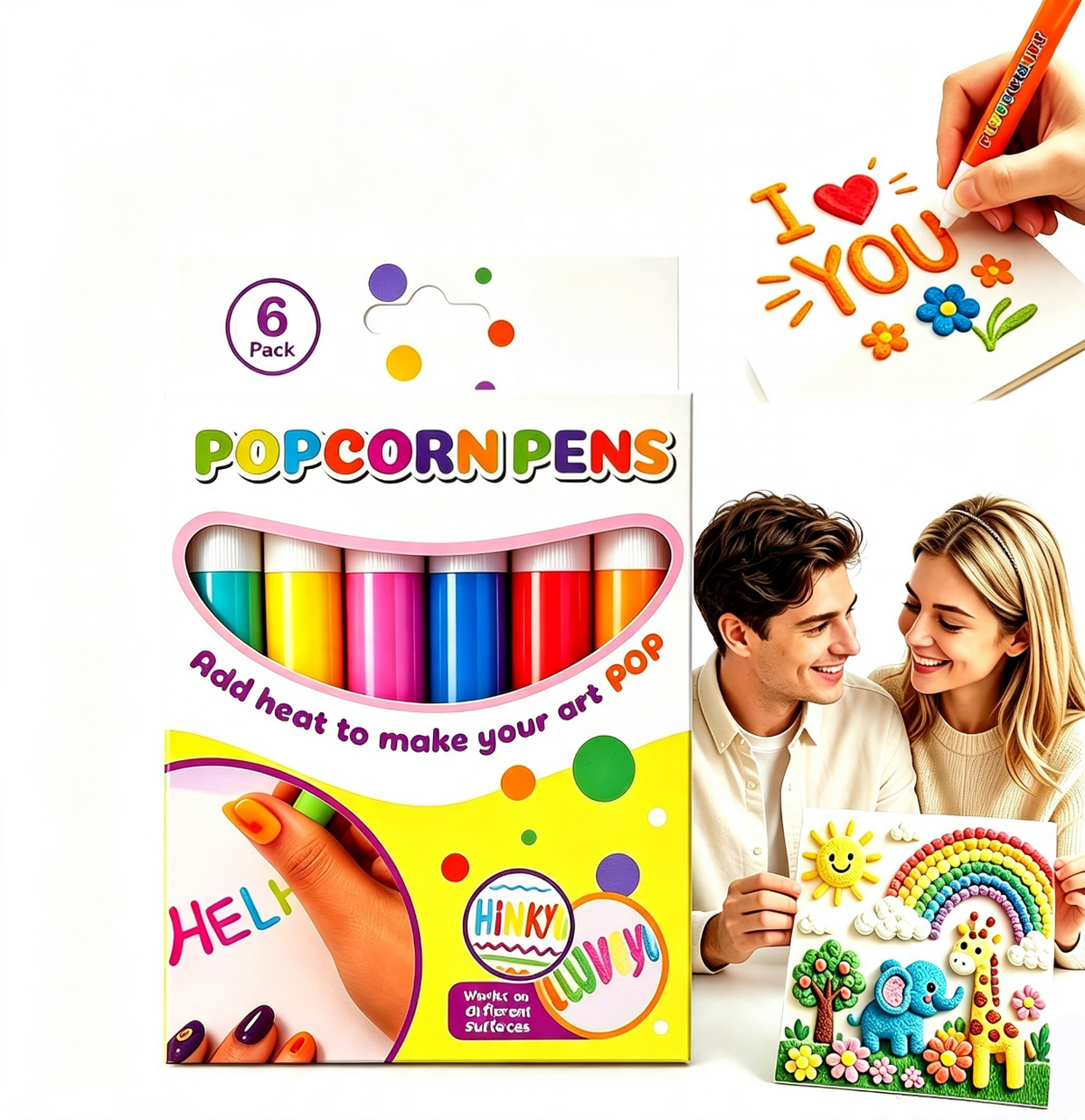 Magic DIY Puffy Popcorn Drawing Pens, Heat‑Activated 3D Raised Bubble Art Markers, Washable Paint Pens for Greeting Cards, DIY Crafts & Scrapbooking