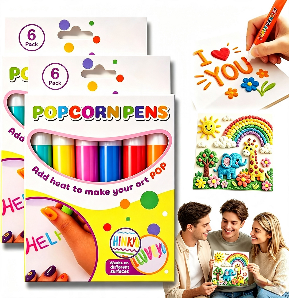 Magic DIY Puffy Popcorn Drawing Pens, Heat‑Activated 3D Raised Bubble Art Markers, Washable Paint Pens for Greeting Cards, DIY Crafts & Scrapbooking