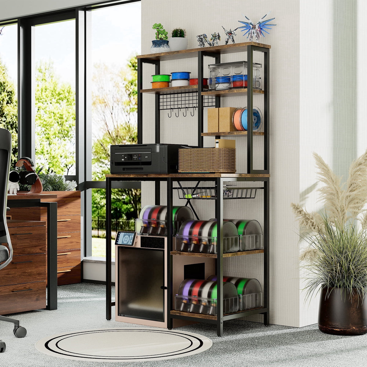 Heavy Duty 3D Printer Stand with Storage Shelf and Drawer, Industrial Rolling Printer Rack for 3D Printer Filament and Tools, Sturdy Metal Frame Printer Table for Home Office Workshop