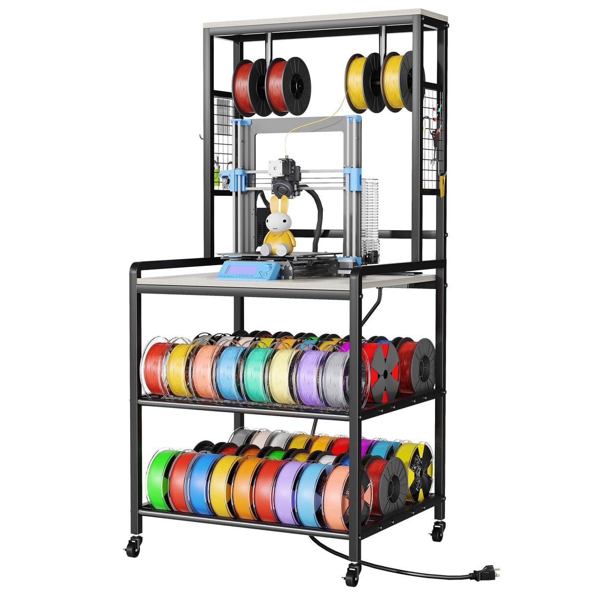 Heavy Duty 3D Printer Stand with Storage Shelf and Drawer, Industrial Rolling Printer Rack for 3D Printer Filament and Tools, Sturdy Metal Frame Printer Table for Home Office Workshop