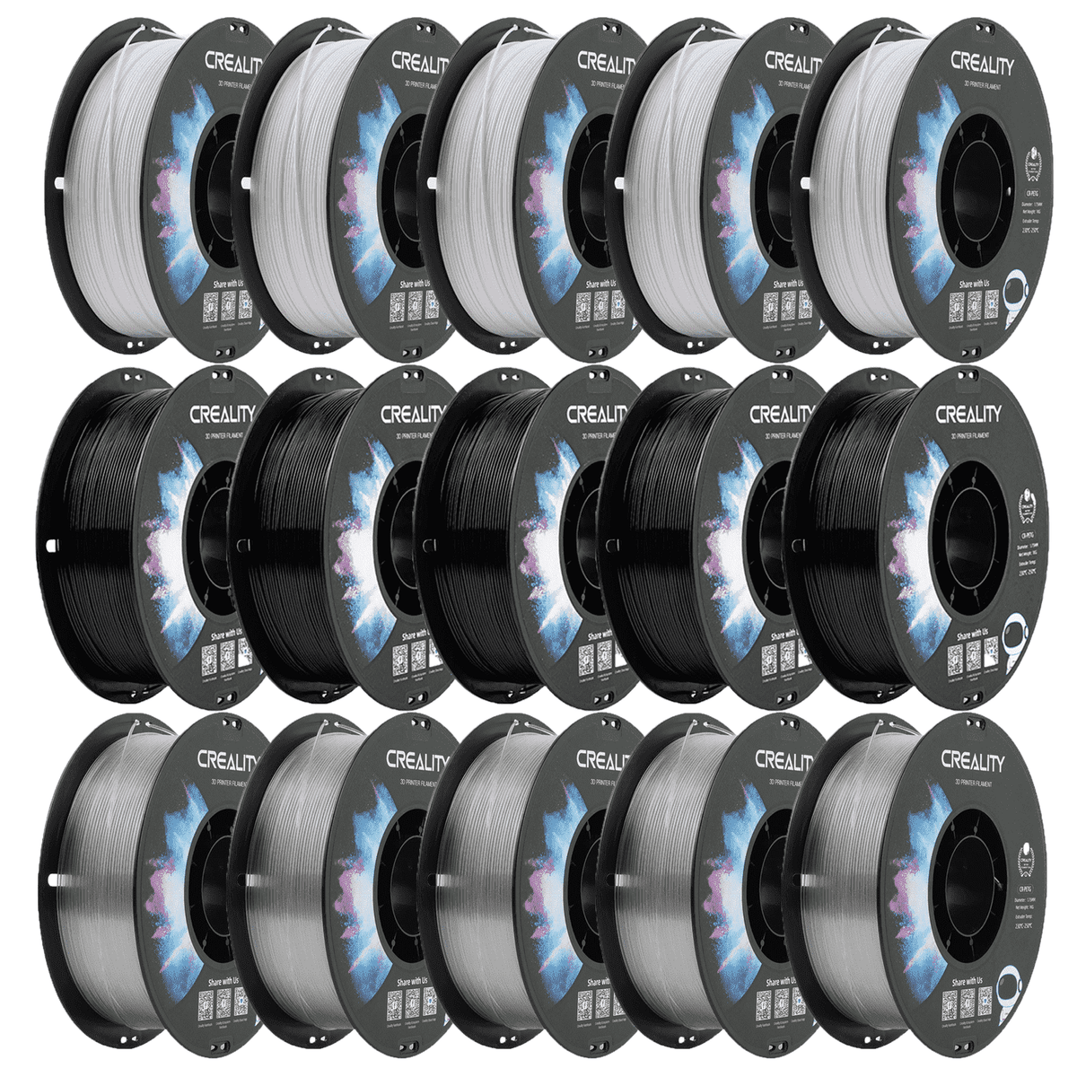 Official Creality 15-Pack PETG 3D Printer 1.75mm Filament Non-Toxic High Toughness Accuracy-Black