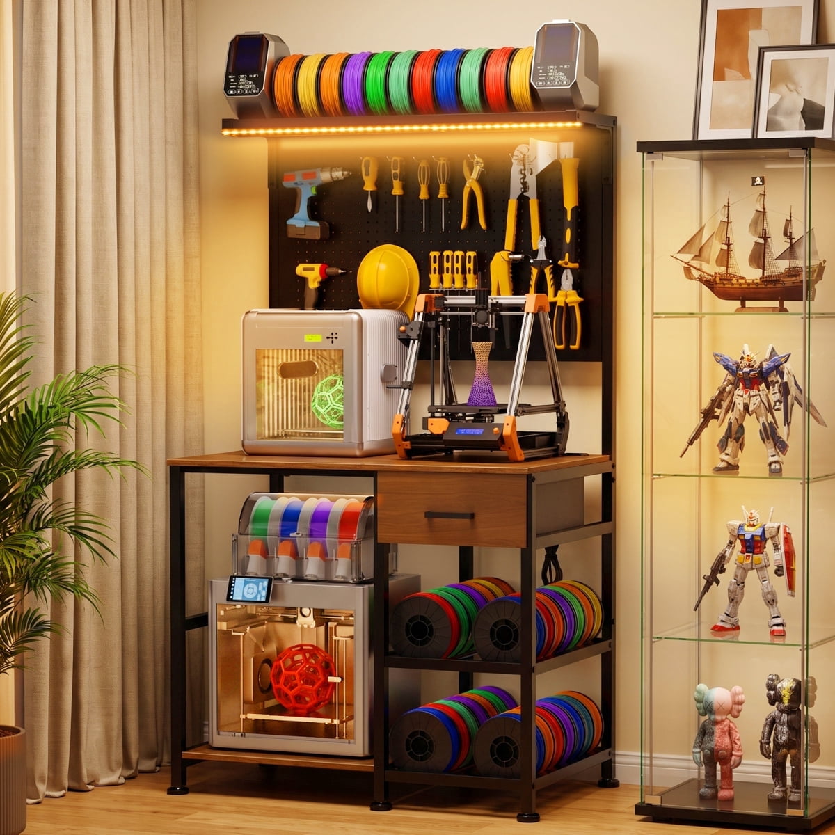 OmniHaven Dual 3D Printer Stand with Filament Storage and Lockable Wheels