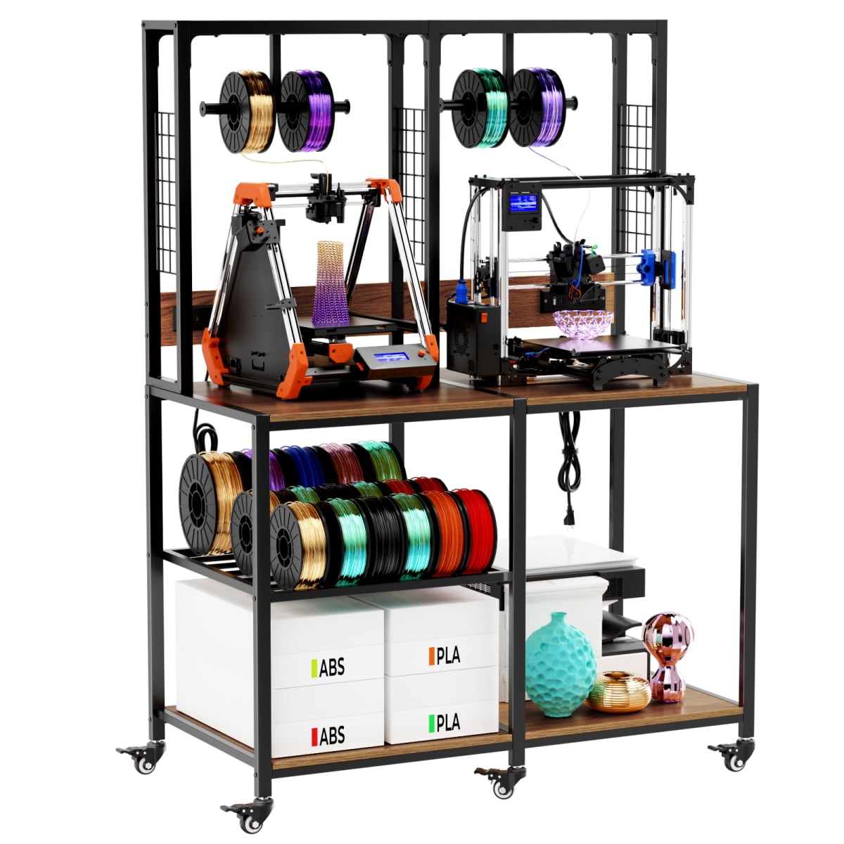 OmniHaven Dual 3D Printer Stand with Filament Storage and Lockable Wheels