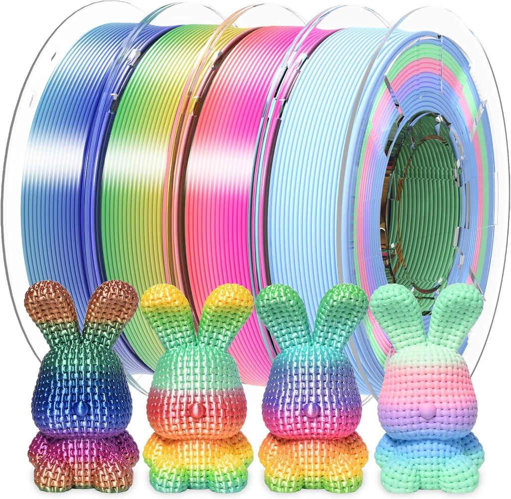 PINBALL Silk & Matte Rainbow PLA 3D Printer Filament 1.75mm, Shiny Multi-Color Changing Filament, Printing Dimensional Accuracy +/- 0.02mm, 250g*4 Spools