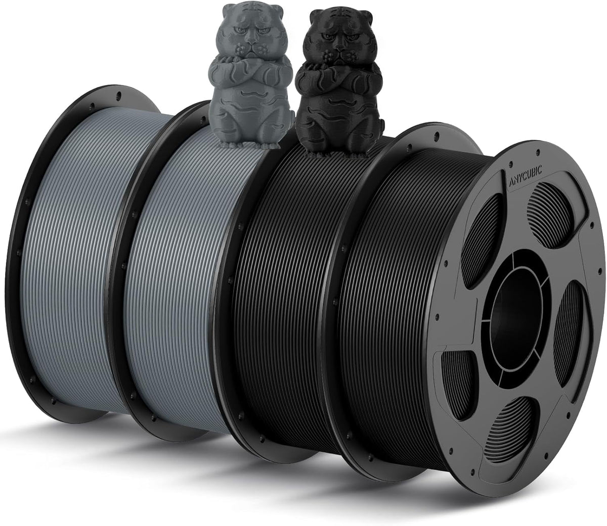 PLA 3D Printer Filament Bundle 4KG, 3D Printing PLA Filament 1.75mm Dimensional Accuracy +/- 0.02mm, 4 Pack 1KG Reusable Spool (2.2 lbs), 2 Pack of Texture Grey & 2 Pack of Black