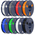 PLA 3D Printer Filament Bundle 8 Spools, 250g Each (2kg Total) 1.75mm Multicolor: Black, White, Grey, Red, Blue, Orange, Green, Transparent, Individually Vacuum Packed