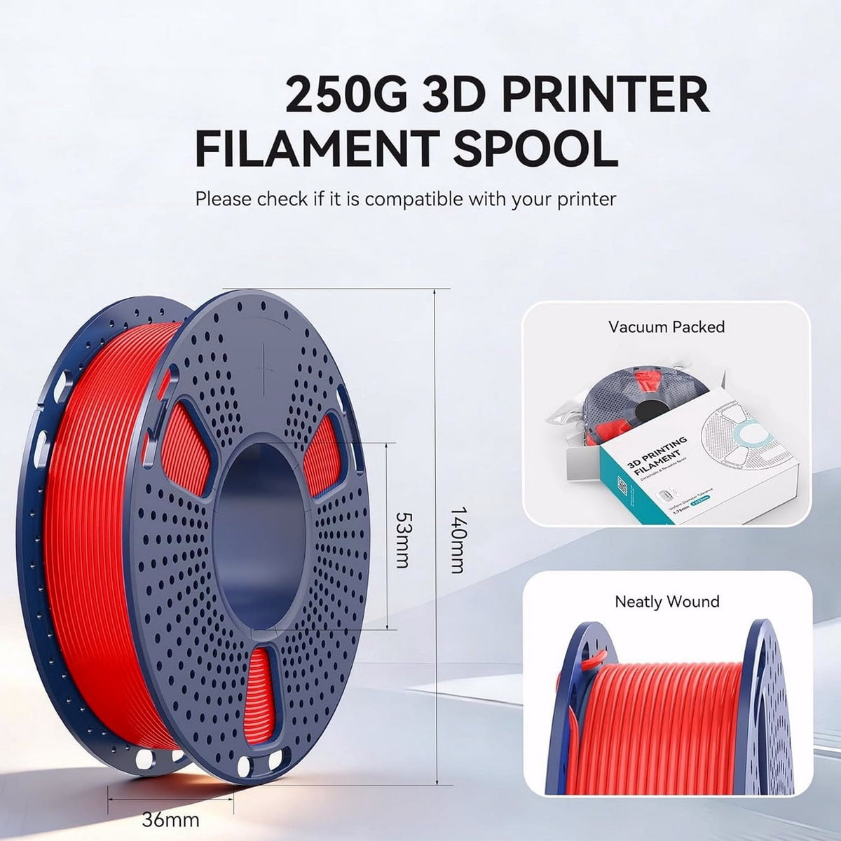 PLA 3D Printer Filament Bundle 8 Spools 250g Each 2kg Total 1.75mm Multicolor Black White Grey Red Blue Orange Green Transparent Individually Vacuum Packed, 3D Printing Filament Refill for 3D Pens