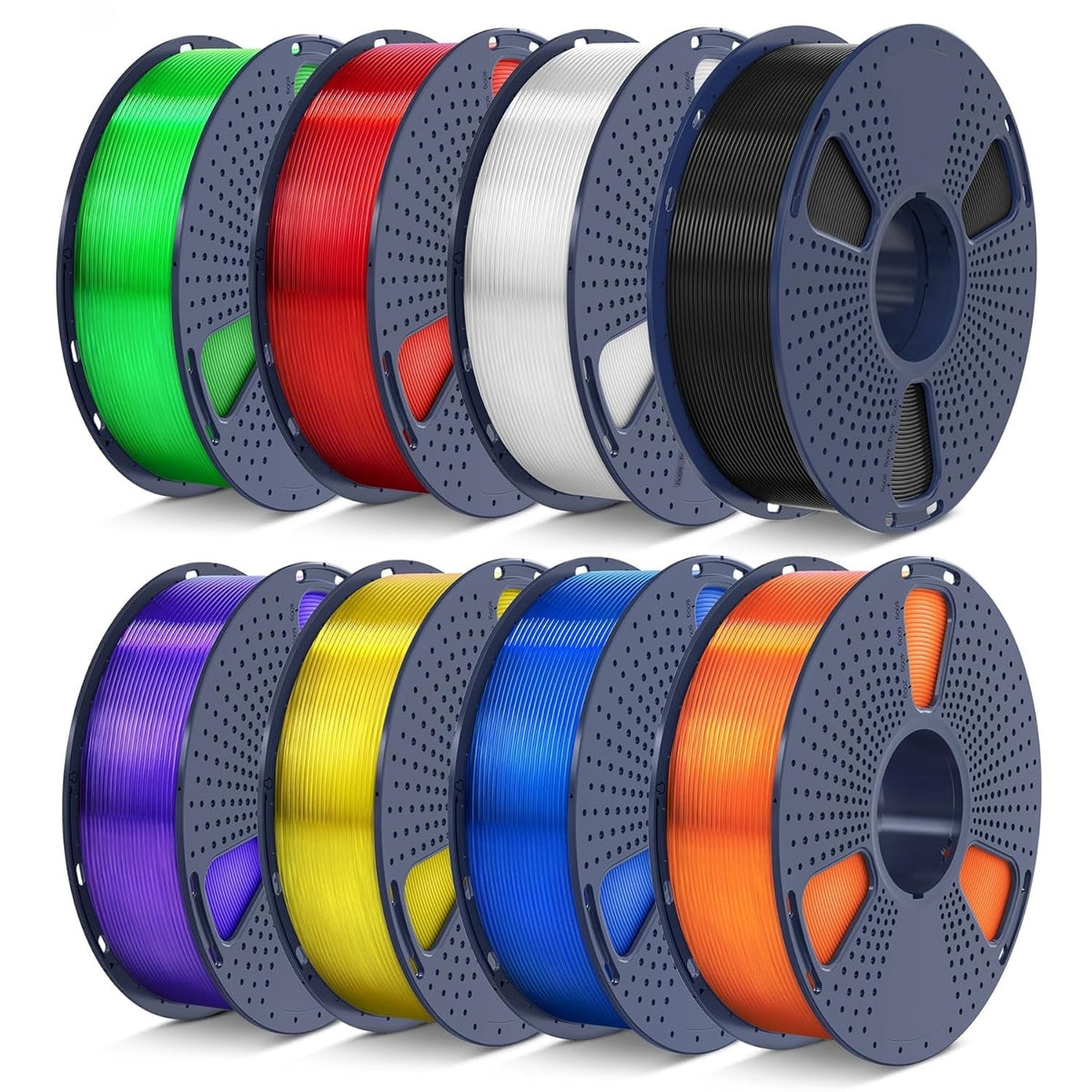 PLA 3D Printer Filament Bundle 8 Spools, 250g Each (2kg Total) 1.75mm Multicolor: Black, White, Grey, Red, Blue, Orange, Green, Transparent, Individually Vacuum Packed