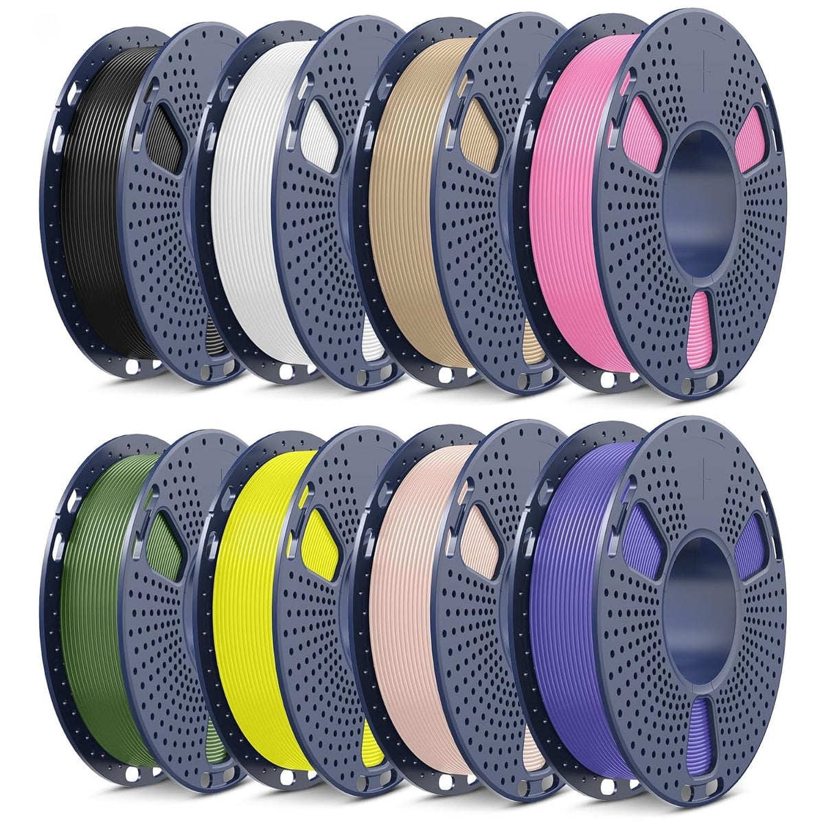 PLA 3D Printer Filament Bundle 8 Spools, 250g Each (2kg Total) 1.75mm Multicolor: Black, White, Grey, Red, Blue, Orange, Green, Transparent, Individually Vacuum Packed