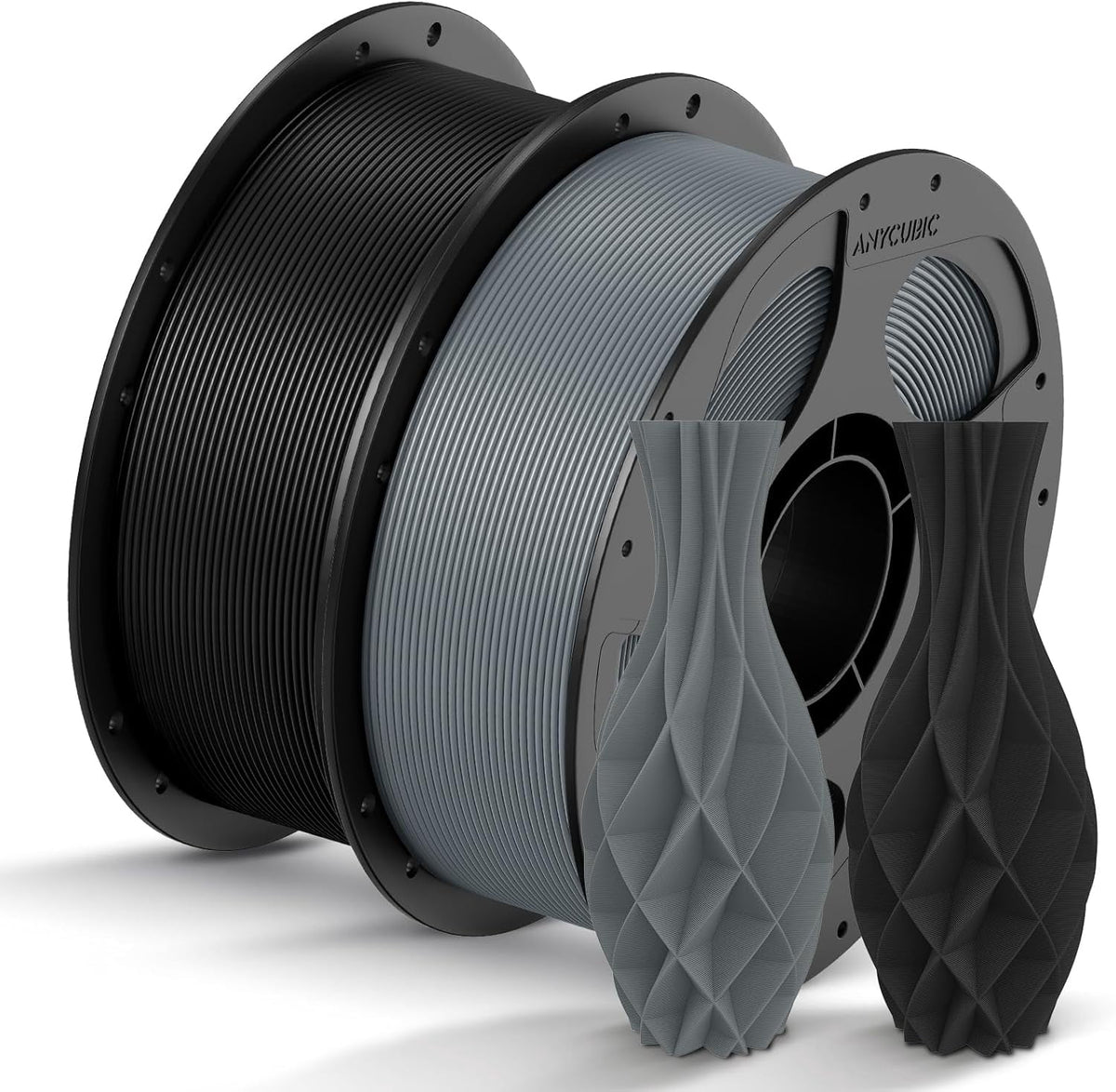 PLA Filament 1.75mm Bundle, 3D Printing PLA Filament 1.75mm Dimensional Accuracy +/- 0.02mm, 1KG Spool (2.2 lbs), 2KG Texture Gray+Black