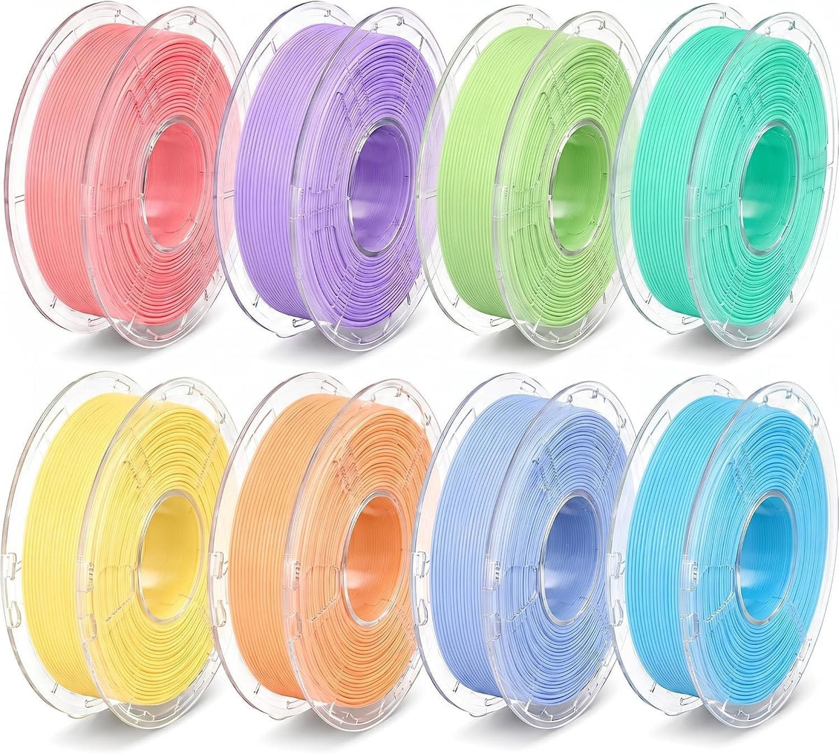 PLA Filament Bundle 2KG, Matte Pastel Macaron 8 Colors 250g Each, Printer Filament 1.75mm, Neatly Transparent Spools, Vacuum Boxed for Printer Pen DIY Crafts Desk Decor