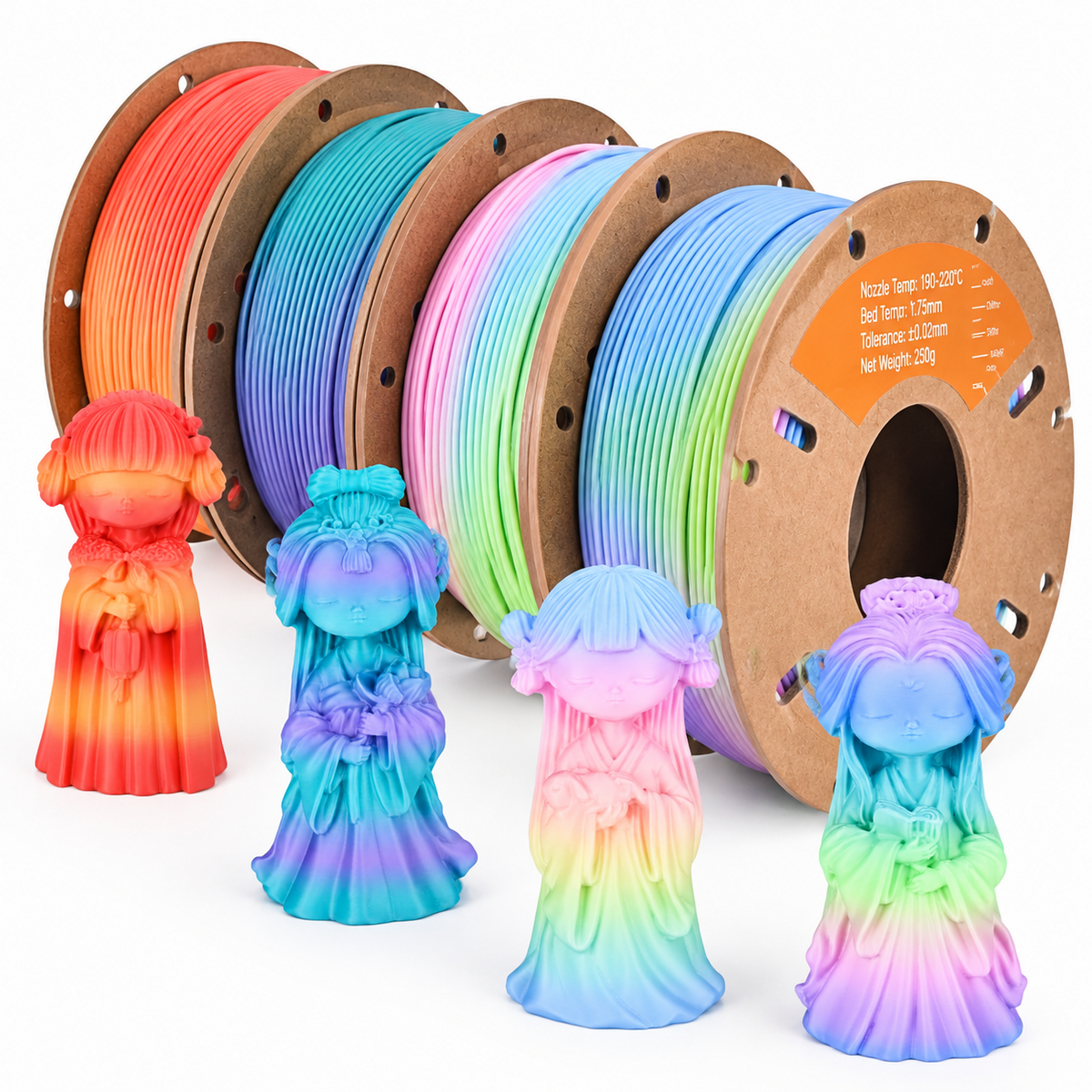 Plament Bundle 8 Colors 1.75mm ± 0.02mm Dimensional Accuracy 8 * 250g Spools For Fdm 3d Printers