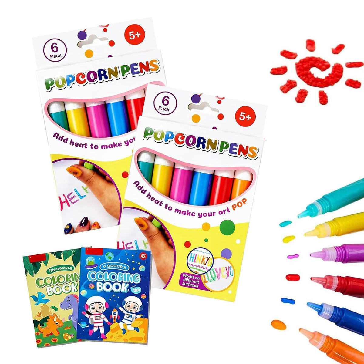Puffy Popcorn Pens 3D Art,DIY Bubble Popcorn Drawing Pen with 6 Colors,Dries with Fun Texture for Drawing Coloring Crafts Art Projects and Classroom