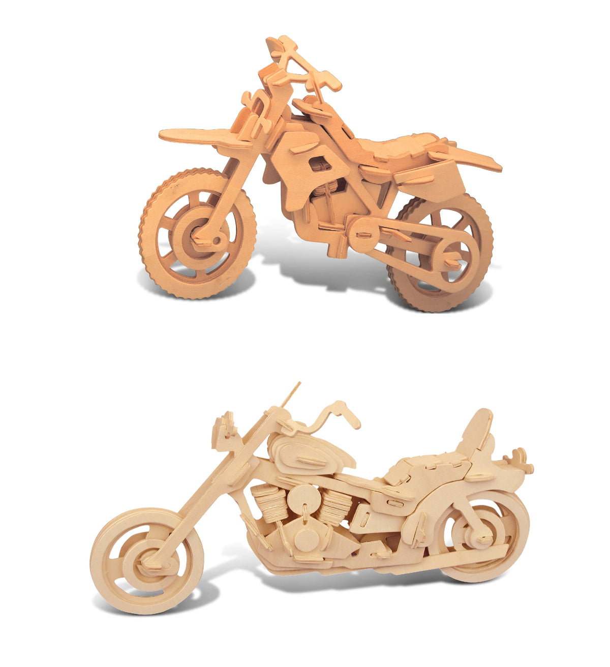 Puzzled Bundle of Dirt Bike & Motorcycle Wooden 3D Puzzles Construction Kits - Fun & Educational DIY Motorcycles Toys, Assemble Model Unfinished Wood Craft Hobby Puzzles to Build & Paint - 2 Pack