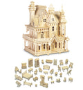 Puzzled Bundle of Furniture Set & Fantasy Villa Doll House Wooden 3D Puzzles Construction Kits, Educational DIY Playhouse Toys Assemble Unfinished Wood Craft Hobby Puzzles to Build & Paint - 2 Pack